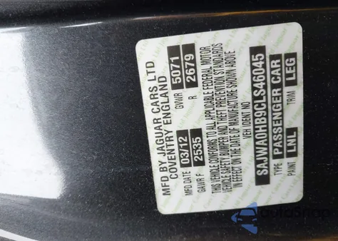 2012 Jaguar Xf Portfolio из США, поврежденный, VIN SAJWA0HB9CLS46045